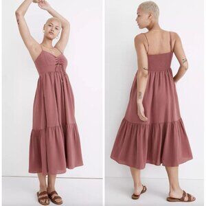 Madewell Womens 6 Ruched Keyhole Tiered Midi Dress Vintage Quartz